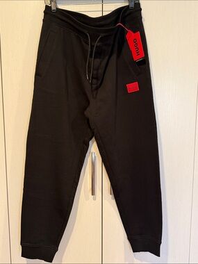 HUGO Black Jogger Sweatpants with Red Logo Tags